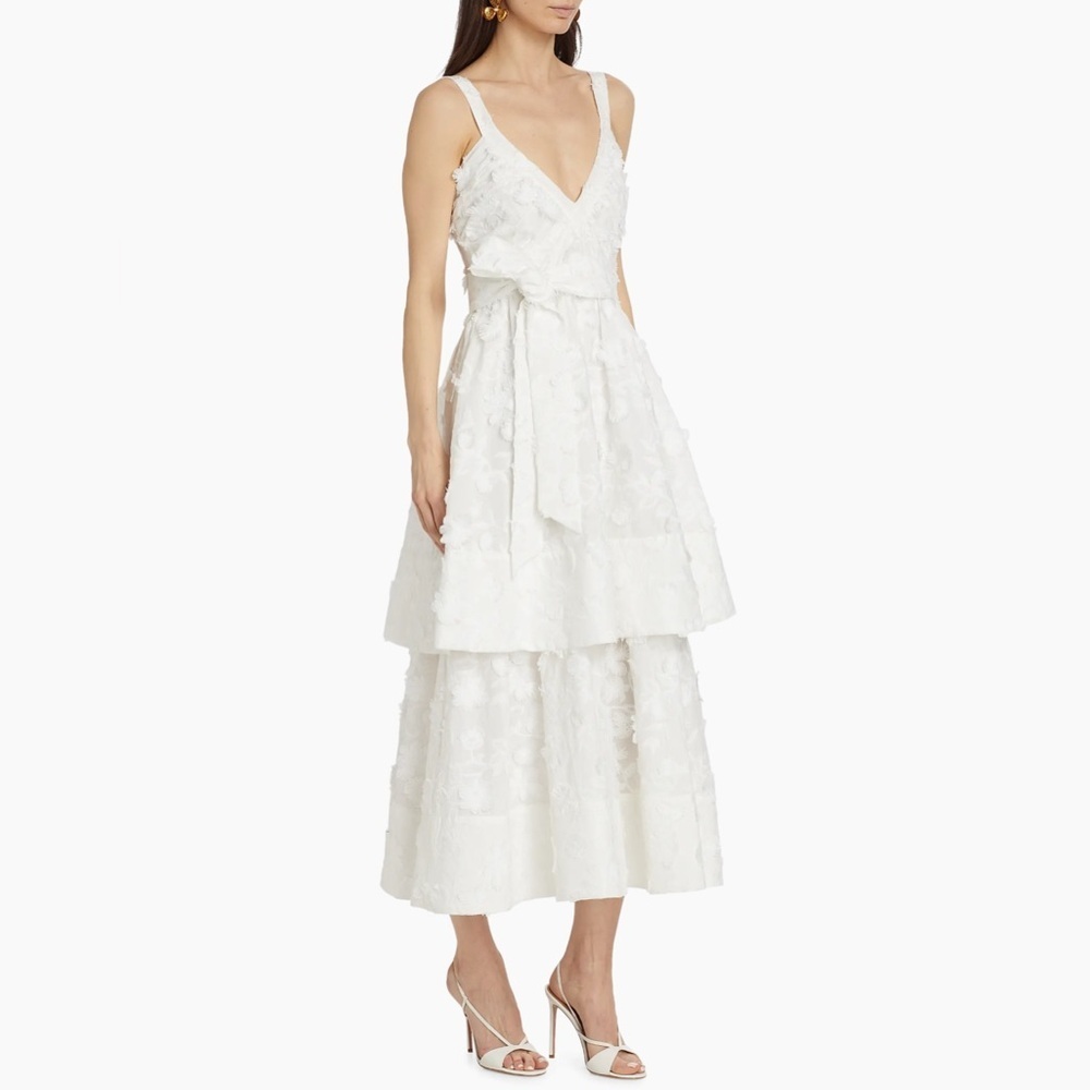 NEW Figue Monet Cotton Floral Appliqué Midi-Dress 4